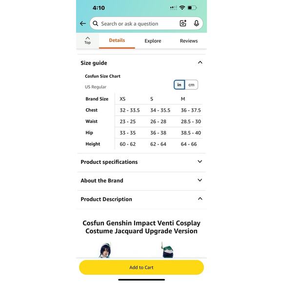 Game Genshin Impact Venti Cosplay Costume Size S 3D Printed Harp - Picture 3 of 5